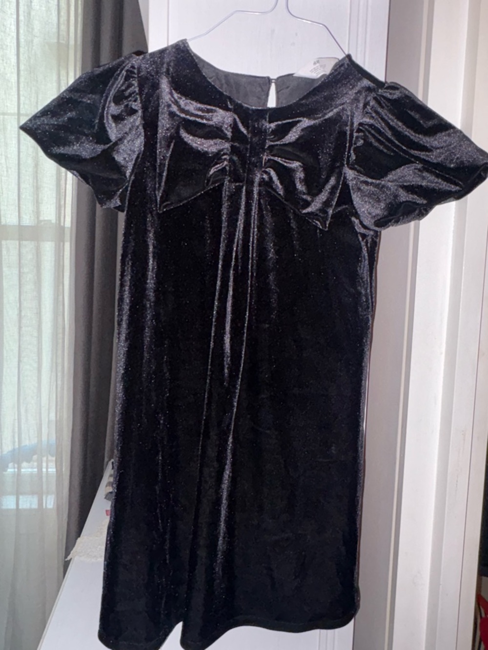 H&M Black Velvet Short Dress with Front Bow - 7-8 years old girl.